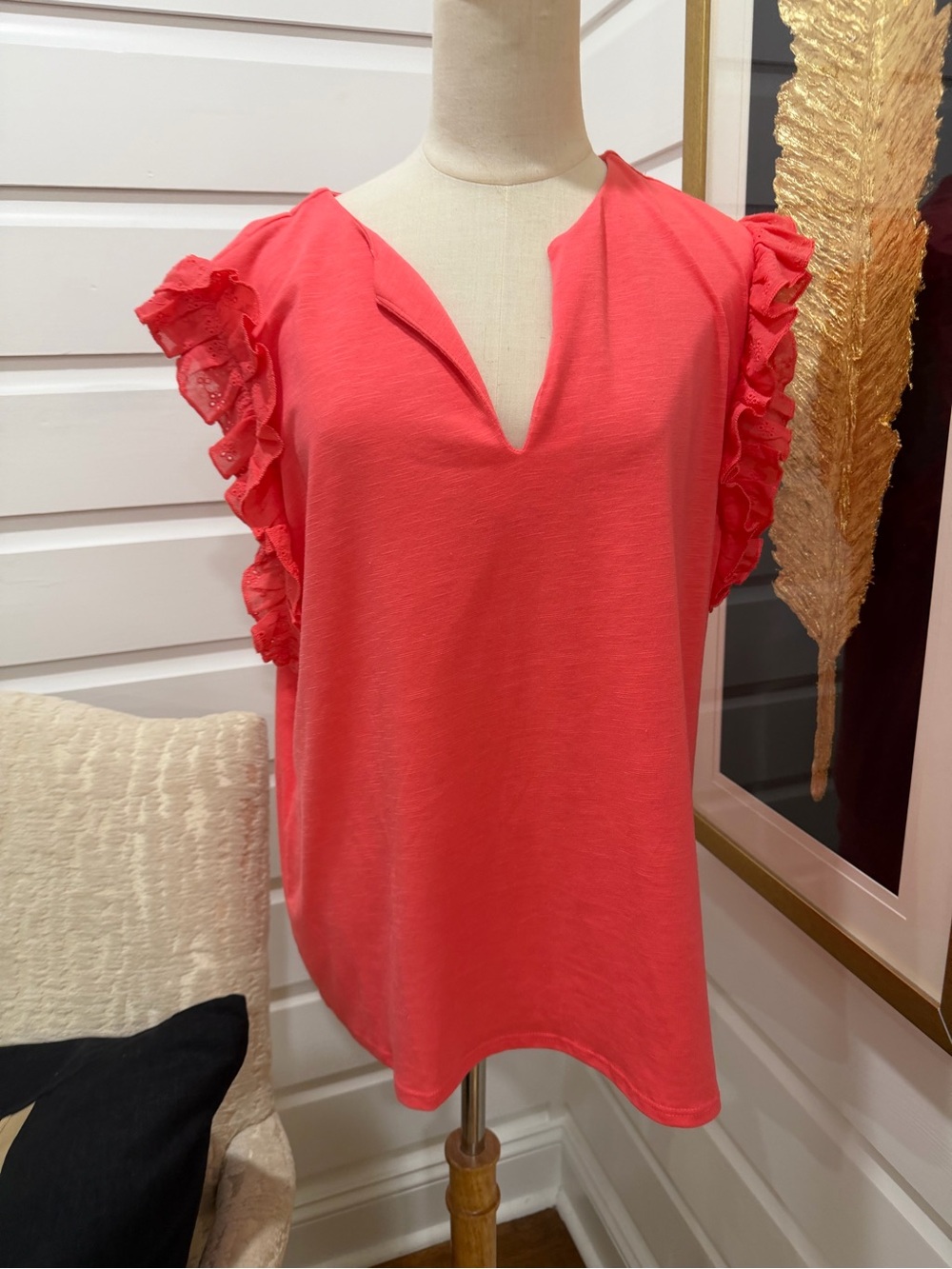 Notations Coral Ruffle Sleeve V-Neck Tank Top
